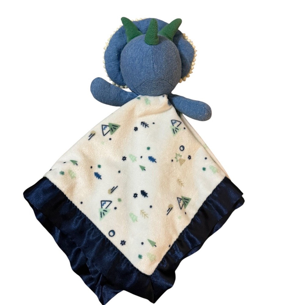 Cloud Island Blue Triceratops Dinosaur Baby Security Blanket Lovey Satin Trim
